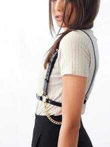 1 件 - 女士性感内衣配饰黑色 PU 皮革链带哥特式身体链吊带适合日常穿着服装配饰 - 黑色 - 查看 3