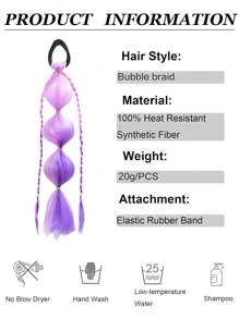 Peruca de Bolhas Colorida Sintética de 12 Polegadas para Crianças, Rabo de Cavalo Trançado Ombré, Cabelo Cacheado, Rabo de Cavalo de Bolhas Colorido, Halloween - Multicolorido - Visão 4