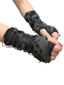 1 Pair Solid Color Fingerless Gloves, Distressed Streetwear Style, Suitable For Street Performance, Sports Year-Round - Multicolor - View 4