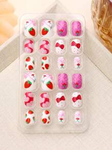 （168 件 7 包）和（24 件 1 包）儿童亚克力假指甲按压式预粘全覆盖闪光可爱春夏草莓、花朵、蝴蝶和其他元素短款儿童粘贴式假指甲套装适合儿童小女孩 - 可爱的春夏花园主题 - 彩色 - 查看 8