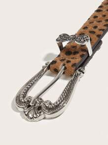 女士时尚豹纹 PU 皮带 - 多用途西部设计，雕花带扣，适合休闲穿着 - 豹紋 - 查看 5