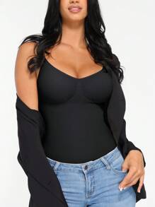 FeelinGirl Womens Tank Top Shapewear Tummy Control Tops Slimming Cami Tank Seamless Compression V Neck Camisole - 黑色 - 查看 1
