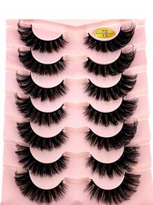 HBZGTLAD 7 Pairs Faux Mink Lashes Multipack Mink Lashes Fluffy False Eyelashes 22mm Full Wispy Lashes 8D Volume Curly Fake Eyelashes - Black - View 7