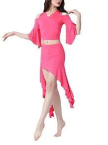 Women's Belly Dance Costume Sexy Asymmetrical Skirt+Seven Quarter Sleeved Top Women's Adult Professional Performance Costume Oriental Dance Costume - Multicolor - View 13