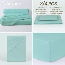 Bộ ga trải giường TRAMAS+ 100% cotton, gồm ga trải giường vừa vặn, ga trải giường trên cùng và vỏ gối, Bộ đồ giường mềm mại và thoáng khí, Chứng nhận STANDARD 100 của OEKO-TEX - ✅ Giao hàng 24/72h đến Tây Ban Nha (lục địa) - Xanh - Xem 8