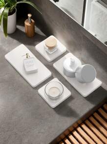 4 Packs Stone Drying Tray For Bathroom Sink, Diatomite Stone Sink Tray, Stone Coasters Kitchen Soap Dish Holders Trays,Bathroom Decor,Organization And Storage