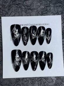 10 pièces de faux ongles portables faits à la main. Forme d'amande, design d'ongles œil de chat à effet lumineux, design élégant et simple de haute qualité, ongles personnalisés avec graffiti de dessin animé et couleurs flashy, faux ongles couvrant entièrement les ongles, ongles Y2K, ongles à relief