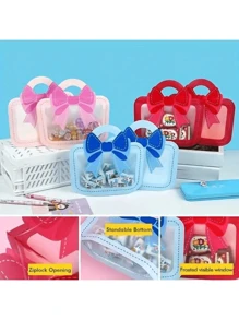 12/6个蝴蝶结造型派对礼品袋，塑料礼品袋，适用于生日、糖果和饼干包装 - 多种颜色（红色、粉色、蓝色），适合返校季和情人节 - 包裝袋 - 查看 3