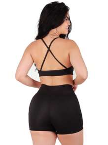 Work Fitness Kit 2 Set Of Backless Top With Cross Straps And Basic Premium Bermuda Shorts - Negro - Ver 3