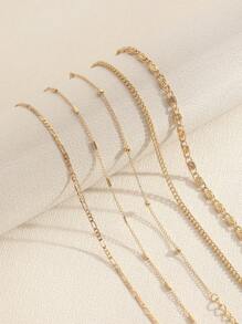 5pcs Chic Minimalist Metal Chain Vintage Creative Snake Chain Anklets - Gold - View 2