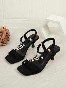 Women's Latest Design High Heel Shoes, Square Toe Strappy Beaded Bohemian Style Fashion High Heel Sandals
