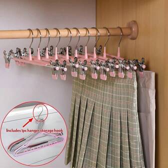 10pcs Stainless Steel Non-Slip Non-Marking Skirt/Pants Clip Hangers, Multi-Functional Retractable Hangers For Home Use