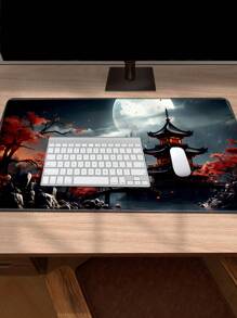 Japanse Wind Tafelmat Volle Maan Tafelmat Zwart En Rood Muismat Game Muismat Uitgebreid Toetsenbord Mat Laptop Muis Toetsenbord Mat Geschikt Voor Bureau Decoratie