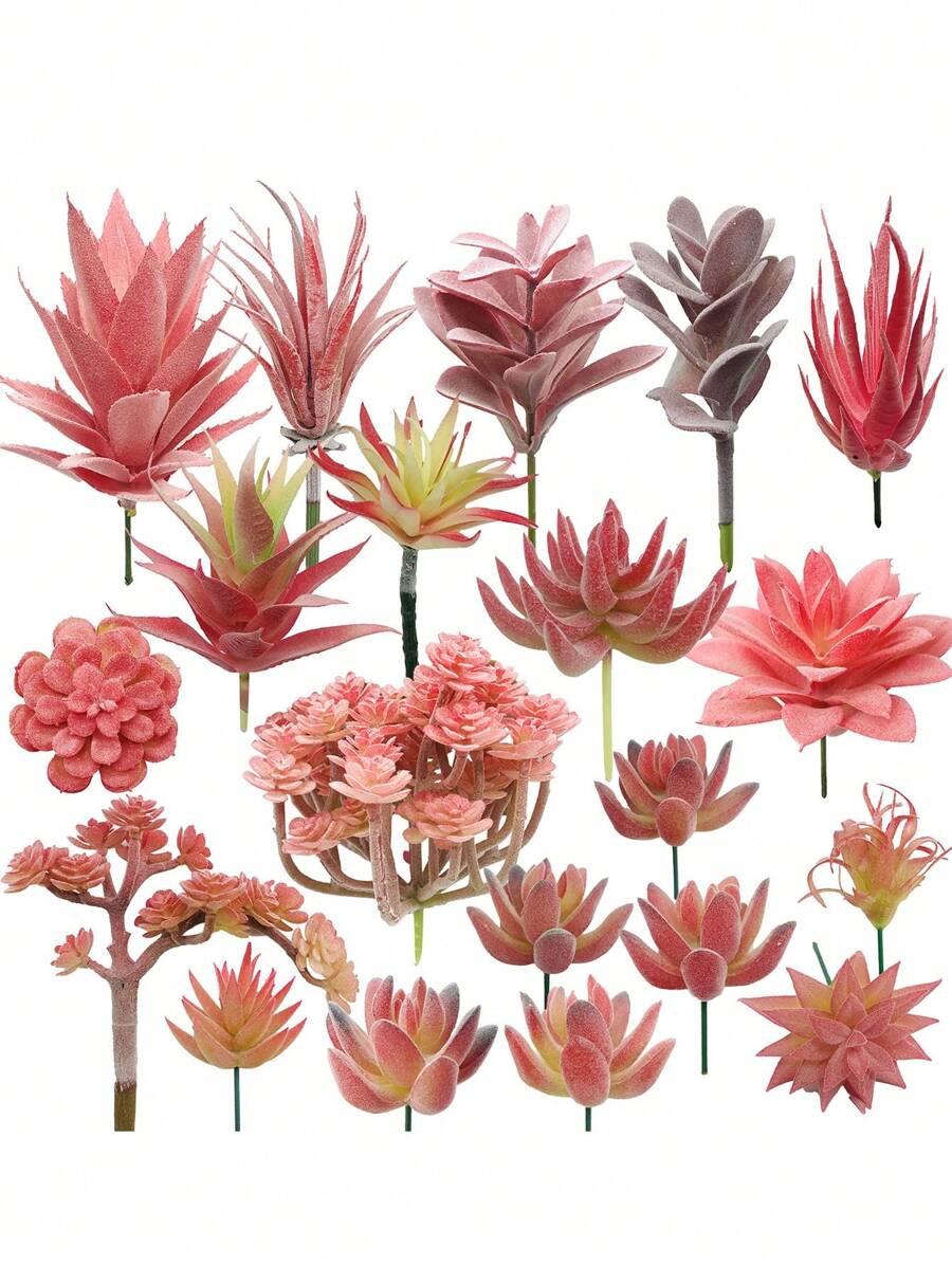 10株仿真多肉植物，假多肉，粉色仿真多肉摆件，窗台绿色植物装饰，多种无盆逼真植物，栩栩如生的塑料多肉茎，多肉花园家居装饰