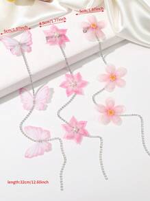 2 piezas Pasadores de cabello con cristal, borla y diseño de flor y mariposa, adecuado para uso diario como joyería para el cabello