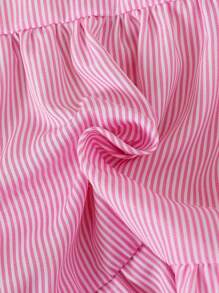 1 Pezzo Vestito estivo casual da bambina con maniche a palloncino, a righe verticali multicolore e borsa intrecciata - Multicolore - Visualizzare 6