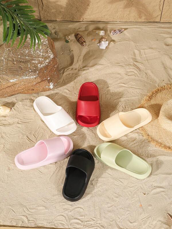 2pcs EVA Fashionable Versatile Couple Slippers, Men's/Women's/Teenage Slippers, Thick Bottom Anti-Slip Wear-Resistant, For Home, Bathroom, Beach, Outdoor, Soft & Comfortable, Minimalist Ins Style