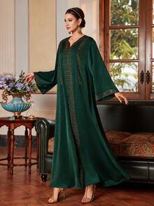 Premium Women's Elegant Embroidered Dress Luxury Evening Dress Arabian Dresses,Modest - Olive Green - View 6