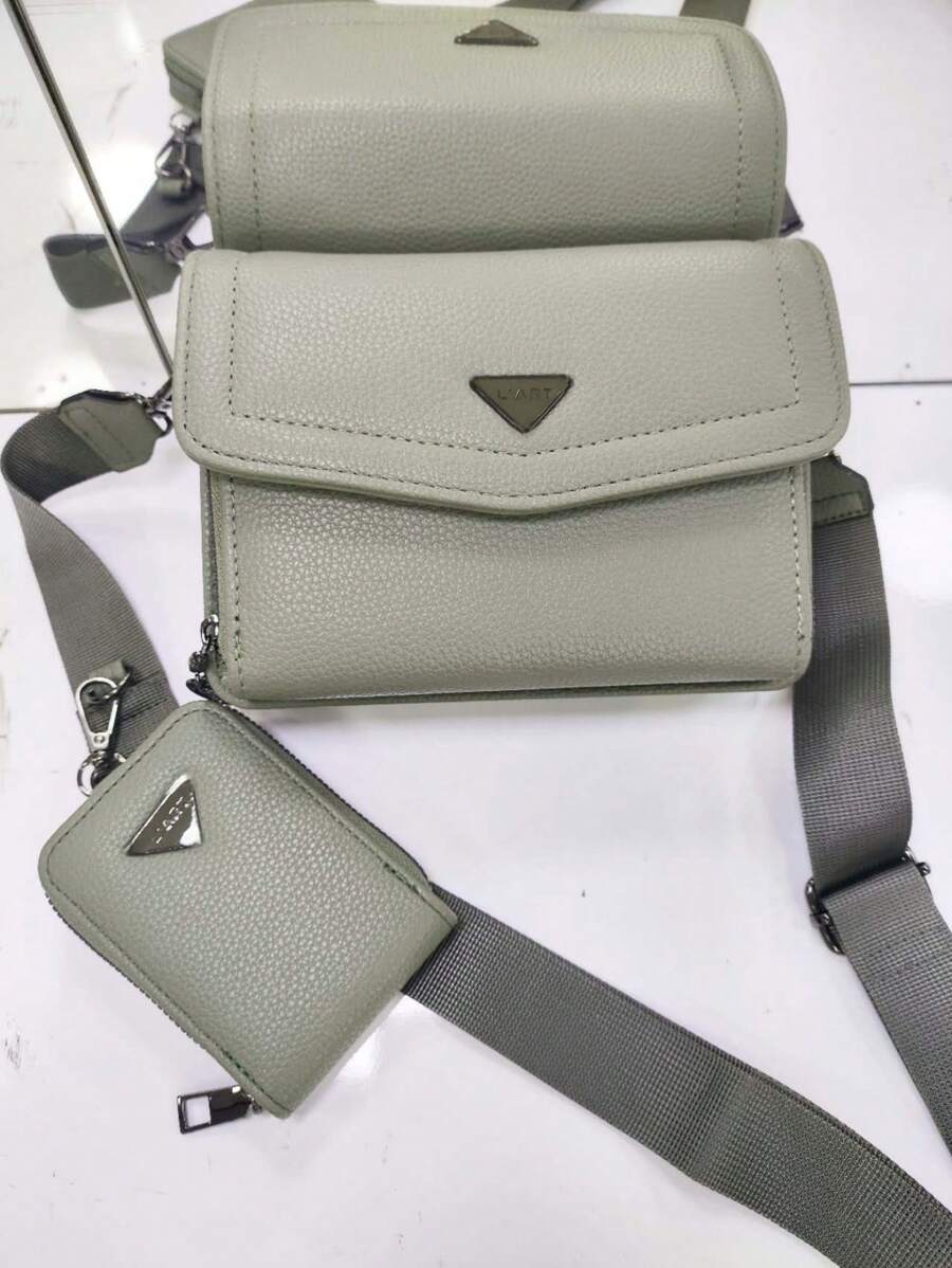 Women's Crossbody Shoulder Bag With Nylon Strap And Mini Purse - Green - View 1