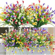Flores artificiales resistentes a los rayos UV para exteriores, flores falsas de lirio de Cala para colgar en macetas, ventanas, porche, decoración del hogar y jardín (Colores surtidos, 8 piezas)