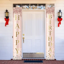 1 对，甜美玫瑰金生日快乐门横幅，适合女性、女孩和特殊场合的门廊标志，以时尚的方式庆祝 16、21 和 30 岁 - 粉色 - 查看 2