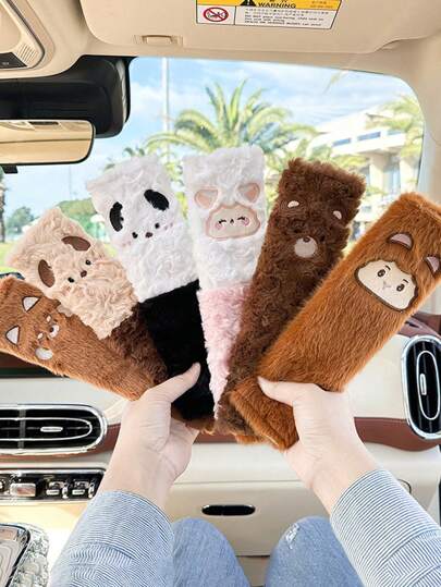 毛绒卡通动物肩垫 - 柔软保护，防止擦伤，缓解压力，亲肤面料，易于安装，带钩环，适合大多数安全带，非常适合长途驾驶，增强舒适度，多种可爱图案，为汽车内饰增添魅力