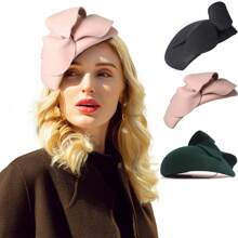 HIMESPORT 100% Wool Felt Fascinators Hats For Women Ladies Church Formal Cocktail Wedding Bride Tea Party Dress Hat Berets Cap With Flower