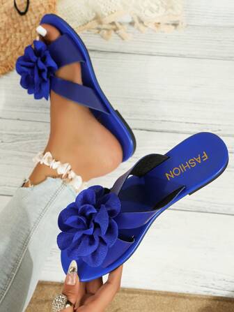 Women Floral Pattern Slippers - Casual Low Heel, Open Toe, PU Leather Material, Suitable For All Season Beach Wear
