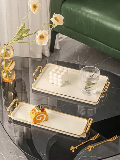 1 件复古金边厨房储物托盘