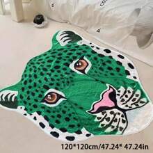 1 pieza Alfombra con forma de cabeza de leopardo verde, alfombra con estampado de leopardo, alfombra de moda creativa, tapete estilo Ins, alfombra esponjosa y cómoda para el hogar, antideslizante y fácil de limpiar, adecuada para cocina, entrada, dormitorio, baño, sala de estar, dormitorio, sala de juegos, armario, comedor, patio trasero, habitación de niños