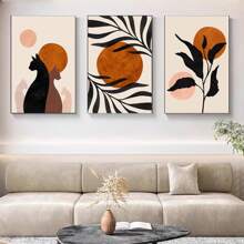 3PCS Abstract Boho Sun Bowls Black Cats Prints Wall Art Minimalist Neutral Canvas Painting Modern Pictures Living Room Decor Posters Frameless