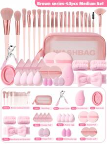 43pcs Makeup Brush Set, Includes Eye Shadow Brush, Eyebrow Brush, Foundation Brush, Powder Brush, Blush Brush, Concealer Brush And Highlighter Brush, Made Of Ultra-Soft Premium Synthetic Hair, Suitable For Daily Facial Makeup