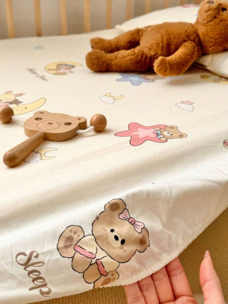 1pc Cartoon Small Animal Cute Fitted Sheet, Soft And Skin-Friendly, Suitable For Baby Skin, Suitable For Children's Room, Machine Washable - Goodnight Bear - View 4