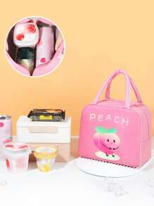 1pc Cartoon Fruit Print Insulated Lunch Bag, Large Capacity Student Bento Box Pouch, Waterproof Zipper Closure - Multicolor - View 3