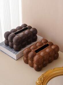 1个木纹清洁棉签/纸巾盒，创意多功能收纳盒，适用于客厅，带遥控器 - 彩色 - 查看 6