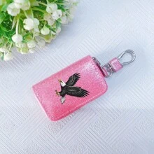 Car Key Bag Uniform Car Key Storage Bag Creative Keychain Blingbling Car Key Protector Secure Zipper Closure Protector Stylish Waist Pocket Car Key Protector Unisex For Women Mini Wallet,1pc Black & Gold PU Leather Car Key Case - Multicolor - View 36