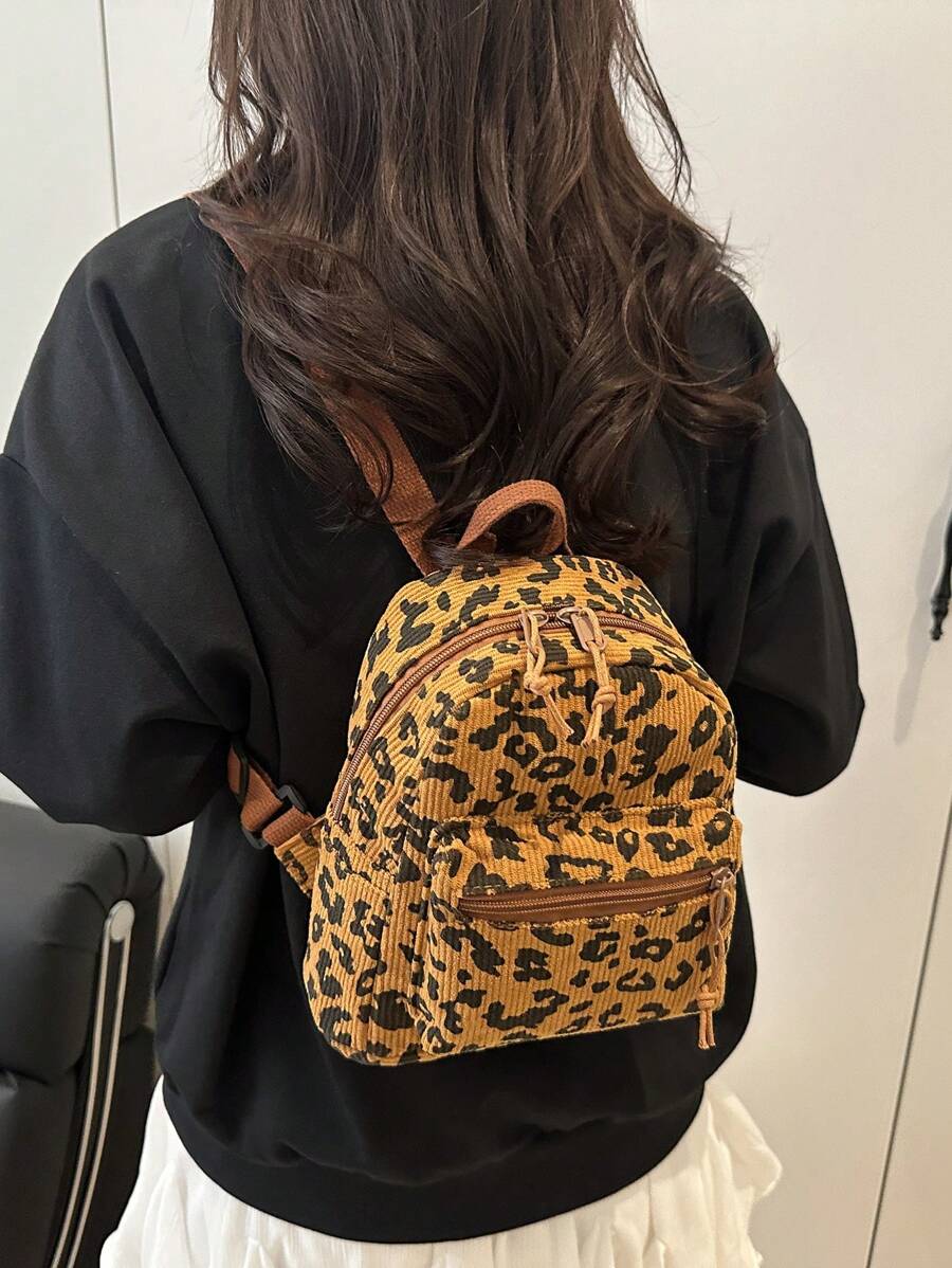 Fashion New Women Leopard Print Backpack - Brown - View 1