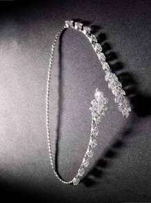 1 件奢华锆石叶手链，时尚简约，新娘结婚珠宝（可调节） - 銀色 - 查看 4