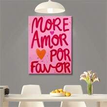 1pc "More Amor Por Favor" Canvas Poster - Vibrant Pink & Red Text, Frameless Modern Art For Bedroom, Kitchen, Living Room & Hallway Decor, Cute Room Decor Gifts Birthday Graduation