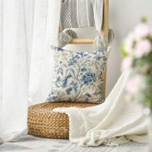 Set Of 2/1 Pc Chinoiserie Flowers Trees Blue Throw Pillow Cover, 18 X 18 Inch Floral Cushion Case Indoor Outdoor Decoration For Sofa Couch Farmhouse