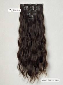 Clips In Hair Extensions 7 Pcs Hairpieces Brown Color 24 Inch Long Natural Wavy Wave Heat Resistant Fiber Synthetic Hairpieces For Women Party Daily Used