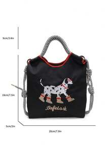 1pc Sweet And Fashionable Printed Girl's Bag Shoulder Bag Nylon Bag Shoulder Bag Handbag Messenger Bag, Fashionable Contrast Color Texture Embroidered Puppy Pattern Mobile Phone Bag Casual Handbag, Open Design, A Variety Of Colors To Choose From, Handbag With Dachshund Puppy, Suitable For Girls To Go Out Shopping, Daily Use, Artistic Style And Fresh Style - Dachshund Puppy Handbag - View 4