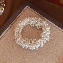 1pc/3pcs Korean White Faux Pearl Flower Hair Scrunchies, Elegant Elastic Ponytail Holders, Suitable For Daily Use In Spring & Summer,Hair Accessories,Hair Elastics,Hair Ties,Hair Rope, Hair Bobbles