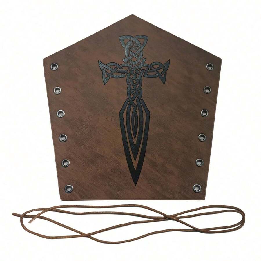 1pc Medieval Retro Style Sword Pattern Arm Guard With Adjustable Strap,PU Leather Viking Wristband Accessories For Cosplay Costume Halloween - Brown - View 1