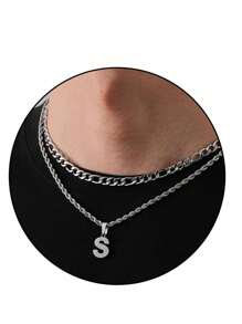 2pcs/Set Women's Minimalist Vintage A-Z Letter Pendant Necklace, Stainless Steel Material Waterproof Non-Fading, Suitable For Daily Wear And Holiday Parties - Multicolor - View 4