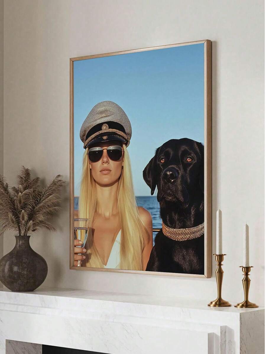 1 张时尚海报、摄影海报、船长、狗海报、帆布印刷海报、墙壁艺术、艺术墙面装饰、卧室客厅办公室家居装饰、无框架 - 藍色 - 查看 1