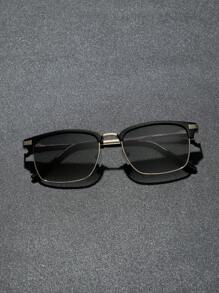 1 Pair Plastic & Metal Geometric Full Frame Gradient Lens UV Protection Sunglasses For Men, Suitable For Daily Life, Music Festivals, Driving, Camping, Summer Beach Vacation, And Other Outdoor Leisure Activities And Travel - 1pc 金框雙灰片 - 查看 4