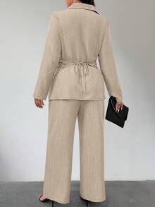 سيت مكون من طبقات قماش الكتان المزيّف للمقاسات الكبيرة - كاكي - مشاهدة 5