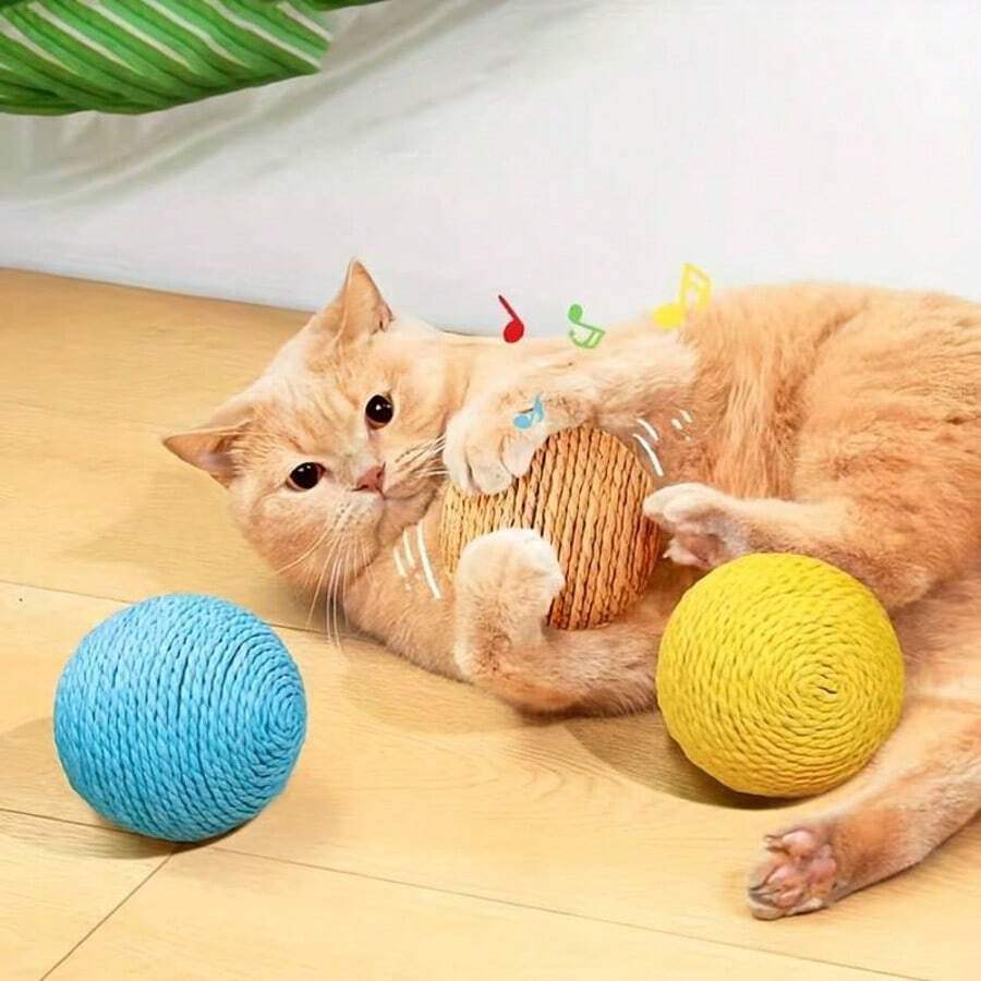 1pc New Interactive Cat Toys, Spherical Rope Chewing And Playing, Dental Care And Cleaning, Suitable For All Breeds Of Cats Both Indoors And Outdoors, No Batteries Required