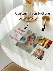 1pc Customized Photo Placemats, Personalized Name Printed Heat Resistant Kitchen Mats For Dining Table, Home Party Decoration